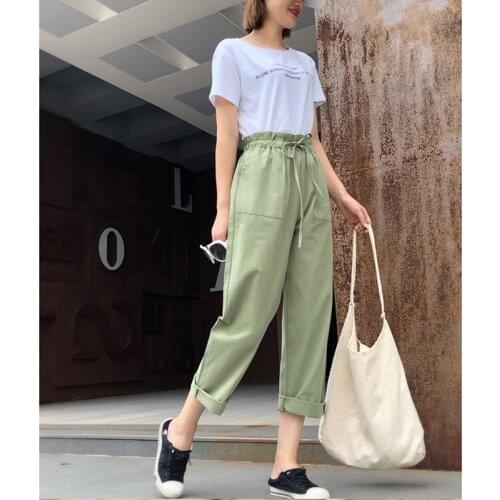 Casual Loose Harem Pants Women Female Student Korean High Waist Wide Leg Pants Trousers