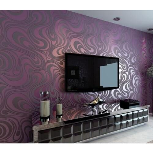 Q QIHANG 3D Abstract Curve Modern Luxury Flocking Striped Wallpaper Purple0.7m*8.4m=5.88m2