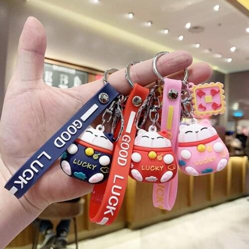 Cartoon Lucky Cat Keychain 3D Doll Toys Key Rings Women Bag Key Trinket Car Key Accessories Lanyard Ring