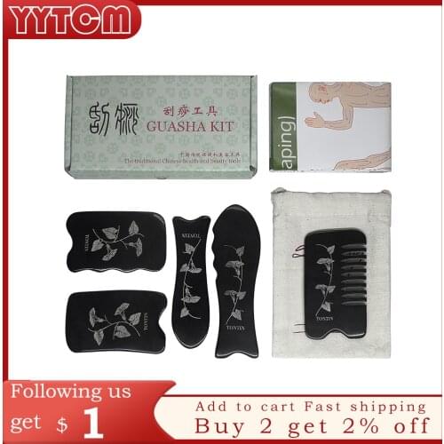 Tontin natural Buffalo Horn Guasha therapy massage sraping tool set face neck gua sha scraper board for paint removal