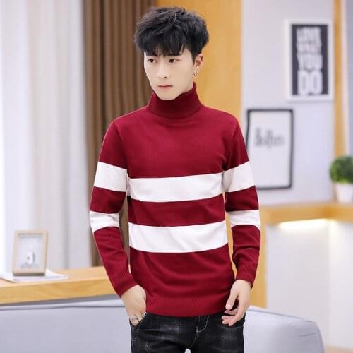 Sweater Men Matching Leisure Color Red Dark Blue Black Light Grey Slim Fit High Collar Pullover Long Sleeve Winter Mens Sweaters