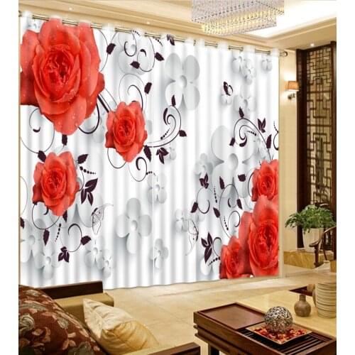 Home Bedroom Decoration Curtains For Bedroom White Flowers Red Flowers Bed Room Living Room Office Hotel Curtain Customize Size