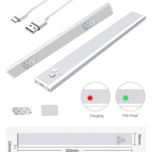 Ultra Thin 30cm LED Rechargeable PIR Motion Sensor Closet Wardrobe Lamp Under Cabinet Aluminum Lamp Night Light