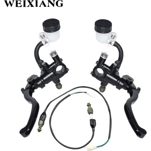Universal 7/8" 22mm Front Left Right Motorcycle Push Type Brake Pump Adjuatble Master Cylinder Black Disc Brake Lever With Cable