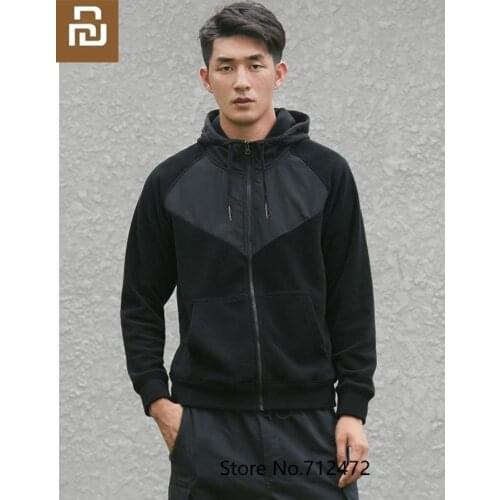 Youpin Cottonsmith men Autumn winter warm fleece Mosaic hood Sweater jacket Antistatic Leisure loose Long sleeve Coat