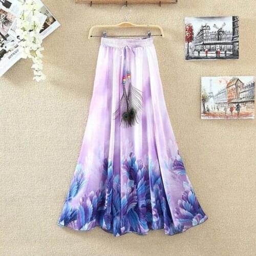 Summer New Fashion Vintage Bohemia Chiffon Floral Printed Women Boho Long Maxi Beach Party Loose Pleated Flare Skirts Saias