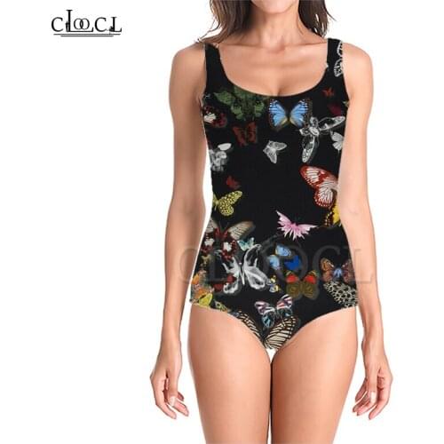 CLOOCL Butterfly Pattern 3D Print Girls One-piece Swimsuit Bathing Suit Sleeveless Was Thin Sexy Fashion Womens Swimwear