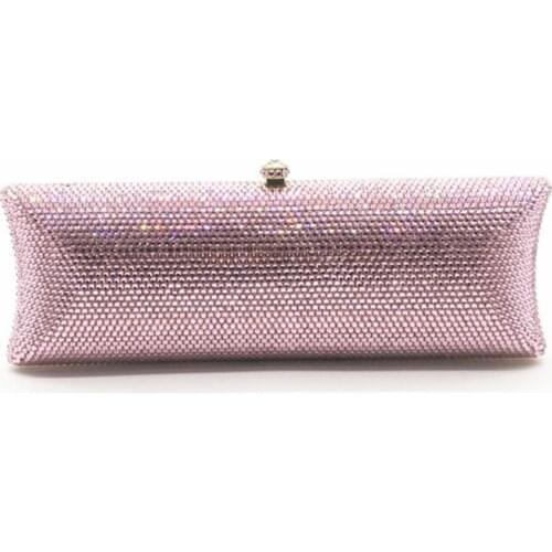 Clear Crystal AB Women Long Metal Evening day Clutches Handbag Wedding Diamond Purse Bridal silver/purple/gold/white Bag lady