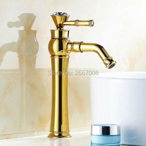 Free shipping Hotel Golden Faucet gold bathroom faucet Royal basin faucets Crystal Diamond Handle sink faucet Swivel Spout ZR422