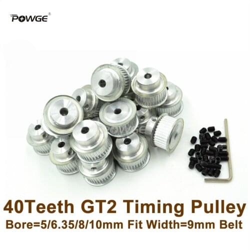 POWGE 50pcs 40 Teeth 2GT Timing Pulley Bore 5/6.35/8/10mm Fit Width 9mm 2GT Timing Belt 40T 40Teeth GT2 Pulley For 3D Printer