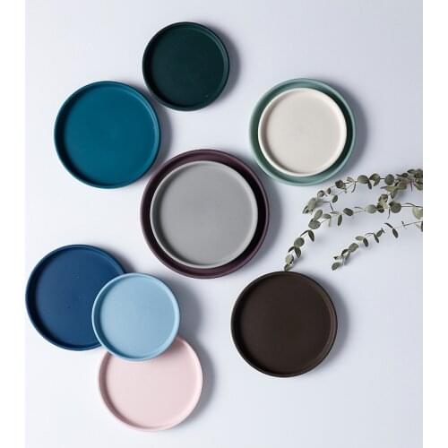 1pc New Nordic Style Ceramic Cement Flower Pot Tray Bottom Home Decoration Ceramic Garden Plate