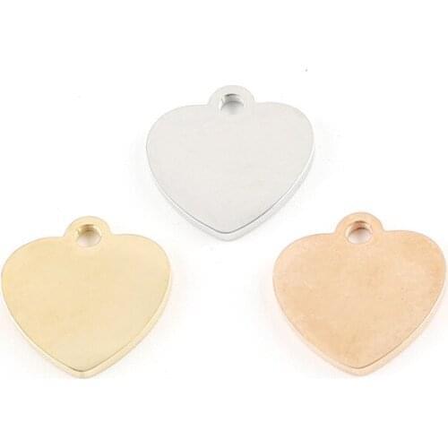 100% Stainless Steel Mini Heart Charm Blank For Engrave Metal Heart Tag Mirror Polished Wholesale 20pcs