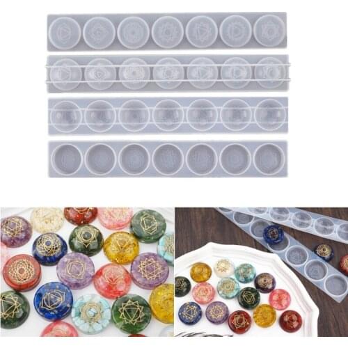 2Pc 7 Chakras Orgone Pendant Resin Casting Mold Round Reiki Metatron’s 7 Engraved Chakras Energy Crystals Epoxy Mold Kit