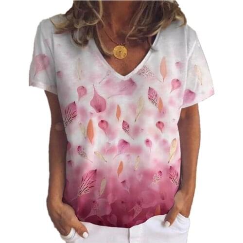 2021 Summer New Ladies Fashion V-neck Printed Short-sleeved Casual Loose T-shirt Streetwear Ropa Mujer Em