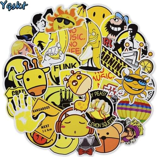 50 Pcs Mixed Yellow Stickers Fixed Style for Laptop luggage Motorcycle Bike Car Styling Home Decor Graffiti Funny Sticker