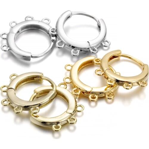 8Pcs 13MM 18K Plating Gold Color 5 Hole French Hook Back Ear Wire Settings Base Hoops Earrings for DIY Jewelry Making Supplies