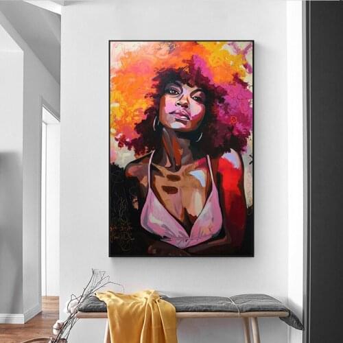 Abstract Sexy African Woman Canvas Wall Art Street Graffiti Canvas Prints Pop Art Girls Paintings on The Wall Pictures for Home