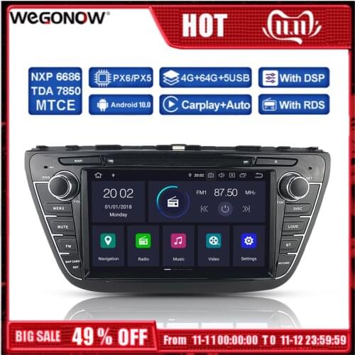 DSP PX6 IPS Android 10 4GB 64GB Car DVD Player GPS Navigation Map Wifi Radio Bluetooth 5.0 For SUZUKI SX4 S-Cross 2014 2015 2016