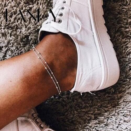 IF ME Bohemian Minimlist Beaded Chain Anklets Bracelet on Leg for Women Fashion Adjustable Metal Anklet Beach Jewelry Dropship