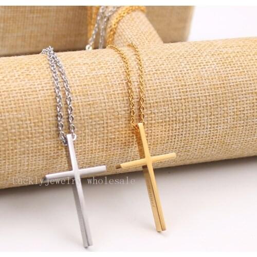 Gold / Stainless Steel Emmanuel cross pendant necklace 24 inch chain