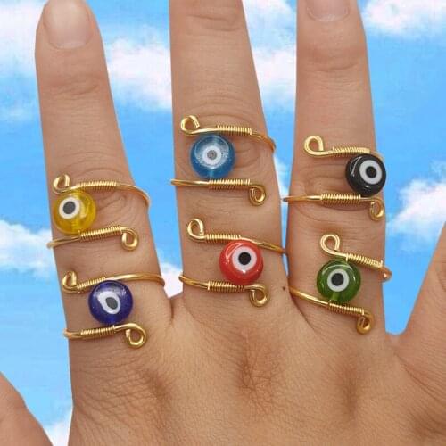 Egirl Aesthetic Rainbow Evil Eye Rings For Women Y2K Jewelry Bohemian Fashion Goth Rings 2000s Fashion Friends Gifts