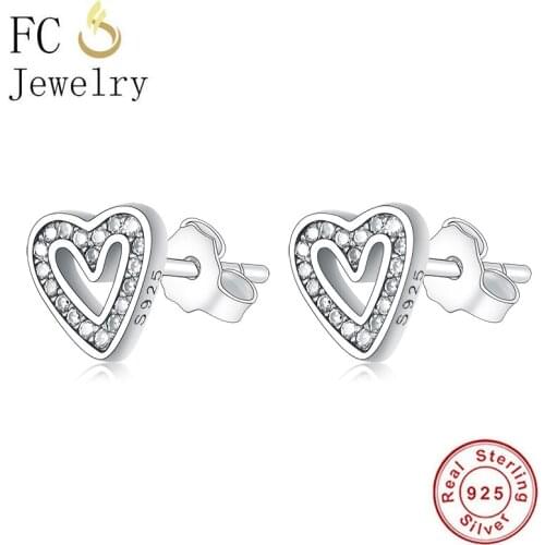 FC Jewelry 100% 925 Sterling Silver Handmade Heart Mix Zirconia Piercing Stud Earring For Women Accessories Brincos 2020 NEW