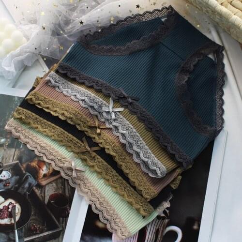 European Style Cotton Underwear Panties Sexy Lace Panties Fashion Bow Briefs Mid Waist Seamless Underpants Female Sexy Lingerie