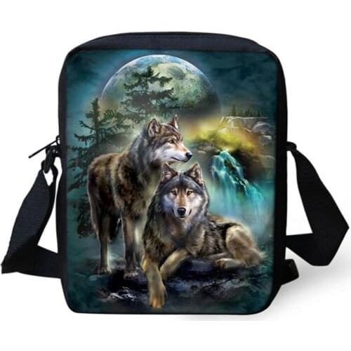 INJERSDESIGNS Boys Girls Messnager Bags Lovers Wolf Printing Crossbody Bags For Women Handbag Shoulder Bag Custom Bolsa