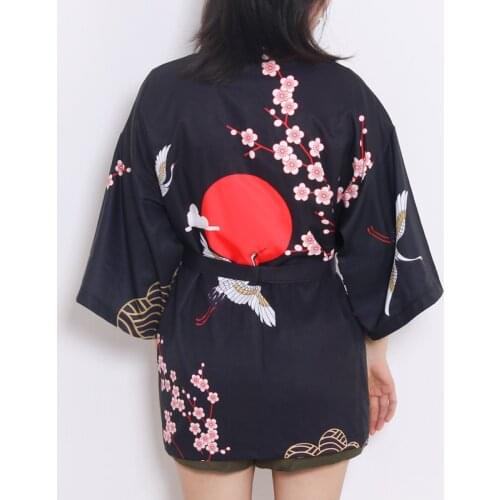 New Japanese Kimono Belt Cardigan Yukata Women Men Crane Printed Shirt Summer Casual Loose Kimonos Harajuku Kimono Asian Costume