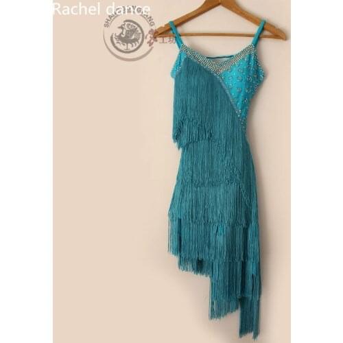 2017 Latin Dancing Clothing Pearl Sequined Style Back Open Sleeveless Samba Tango Dance Costumes Tassel Latin Dance Dress Set