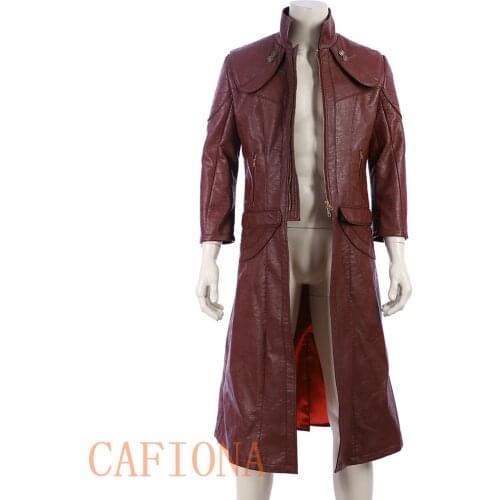 Cool Man Long Leather Coat Game Cosplay Dante Cosplay Costume long jacket custom made size High Quality set