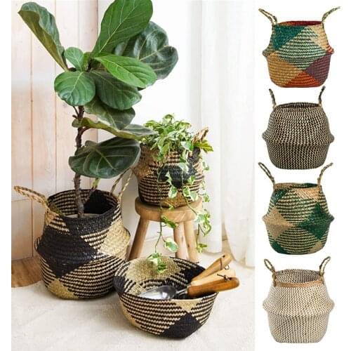 Small Seagrass Basket Indoor Wicker Belly Basket Woven Planter Pot Home Boho Decor Storage Laundry Picnic Grocery Straw Bag