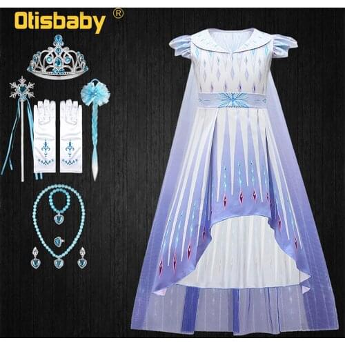 Fancy Girls Princess Elsa Dress Up Children Halloween Carnival Elza Costume White Snowflake Snow Queen Ruffle Dress for Kids