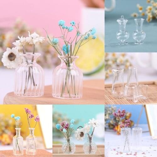 New Hot！1:12 Dollhouse Miniatures Transparent Glass Vase Model Doll House Flowerpot Vase Decor Toy Decor Doll House Accessories