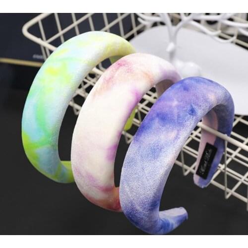 Fashion Women Tie-Dye Thick Sponge Headband Hair Hoop Headwear Accessory Gift