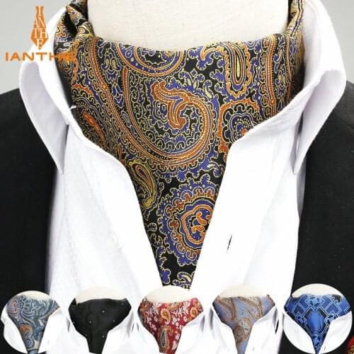 Men Vintage Paisley Geometric Wedding Formal Cravat Ascot Scrunch Self British style Gentleman Polyester Silk Neck Tie Luxury