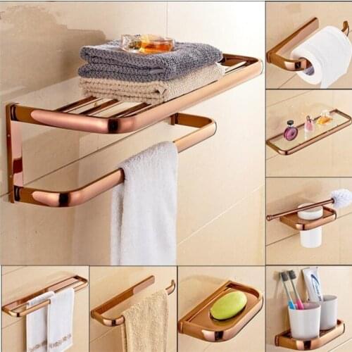 Brass Bathroom Accessories Set, Rose Gold Brass Robe hook,Paper Holder,Towel Bar,Soap basket,Towel Rack bathroom Hardware set