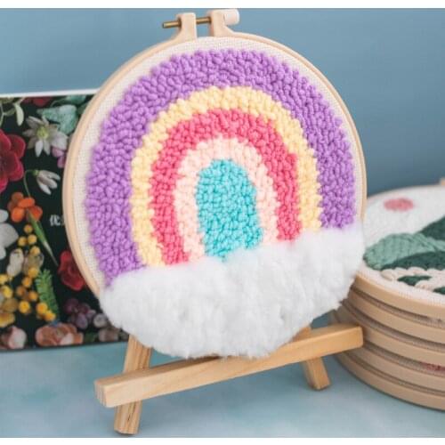 DIY Landscape Rainbow Punch Needle Embroidery Kit with Hoop Punch Needle Cross Stitch Handwork Set for Beginner kids Home Decor