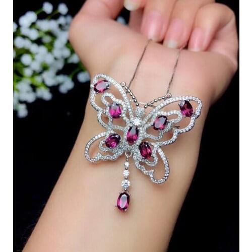 Natural garnet necklace, 925 silver, cheap, bow style, beautiful color, the product of nature