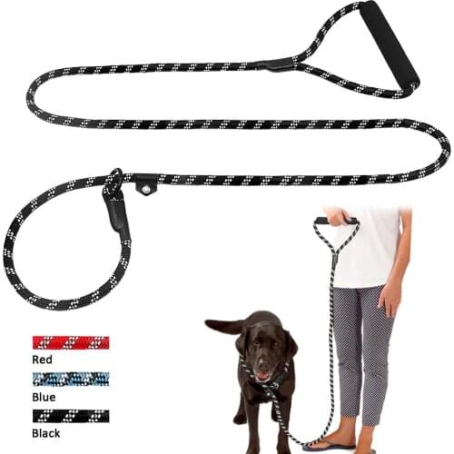 Dog Slip Collar Choke Leash Pet P-Leash Reflective Nylon Leash Dogs Training Walking Leads Handle Control for Running Hiking