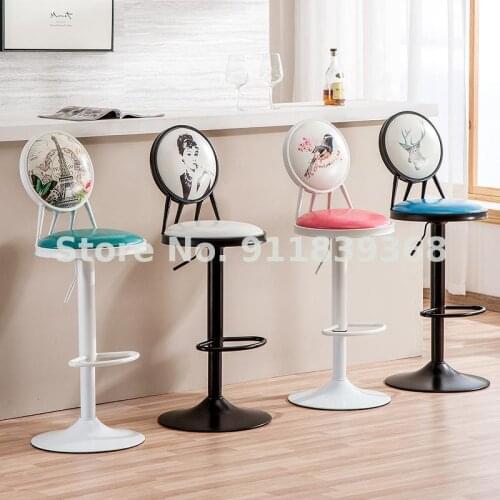 Lift Bar Chair Iron Bar Chair High Footed Stool Household Back High Bar Stool Modern Simple Bar Chair