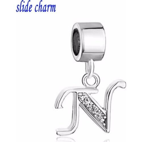Slide charm Free shipping N white crystal pendant at the limit where n equals infinity amulet charm beads fit Pandora bracelet
