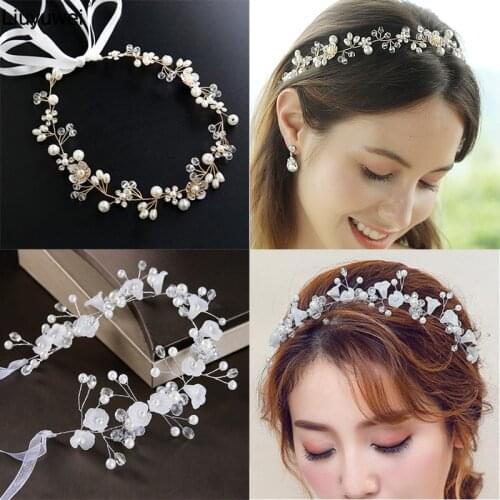 Silver Color Headbands Hair Jewelry Pearl Crystal Bride Tiaras Headpiece Wedding Bridal Hair Accessories Gift