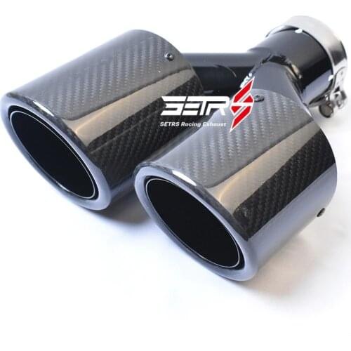 Right Side On Car Modification Dual Glossy Black Muffler Pipe Twill Carbon Fiber Stainless Steel Exhaust Tip For E63