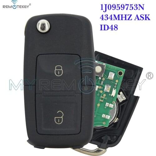 Remtekey for VW Beetle Bora Golf Jetta Passat 1J0 959 753 N Flip remote key 2 button 434mhz ASK ID48 chip 1J0959753N 1998-2011