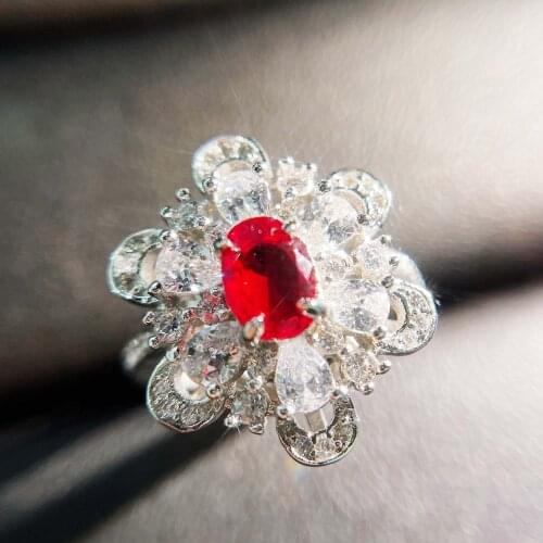 QTT 2021 Vintage Ring Fashion Personality Red AAA CZ Temperament Wedding Silver Ring Sweet Flower Open Ring for Women