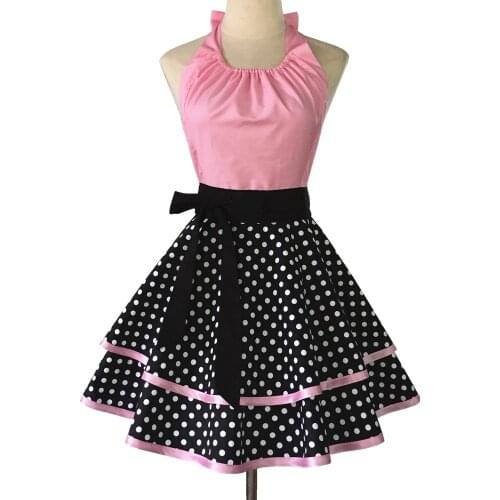 Retro Kitchen Apron Woman Polka Dots Cooking Waitress Salon Hairdresser Working Cotton Apron Dress Avental de Cozinha Divertido