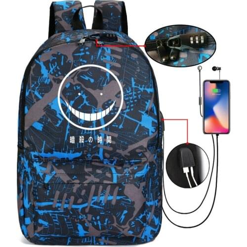 Anti-Theft Assassination Classroom Cosplay USB Charging School Backpack Can Be Locked Colorful Knapsack Korosensei Cos Rucksack