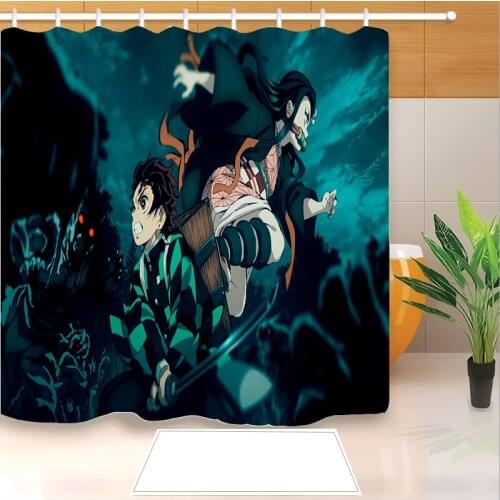 Popular Anime 3D Print Demon Slayer Shower Curtain Polyester Fabric Bathroom Curtain Waterproof Hook Bath Curtain
