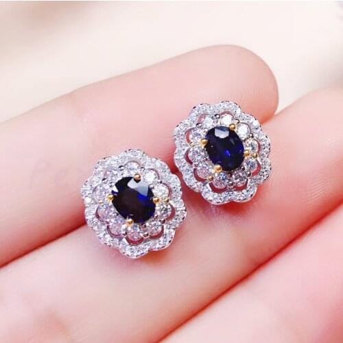 Natural sapphire stud earring 925 sterling silver Free shipping For men women earrings 0.55CT*2pcs gemstone #R910142